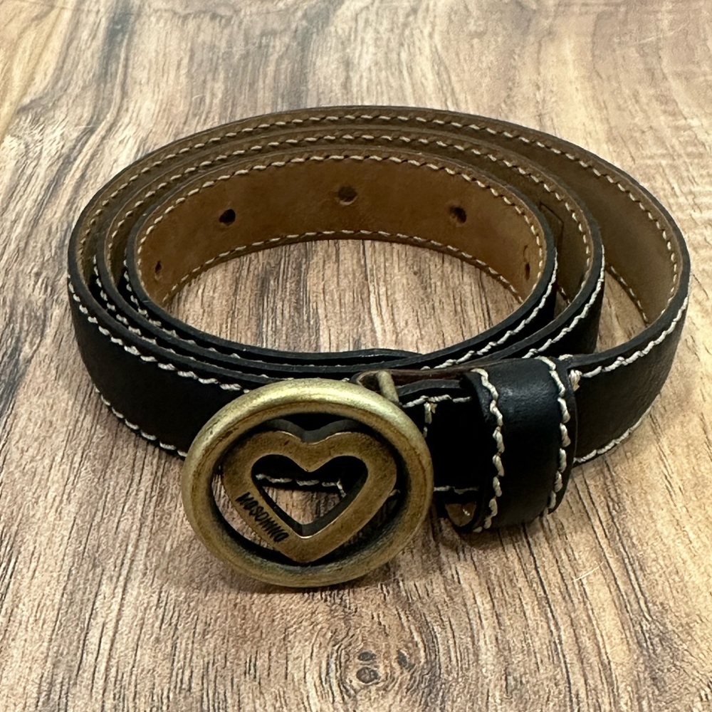 MOSCHINO Authentic Slim Leather Heart Belt